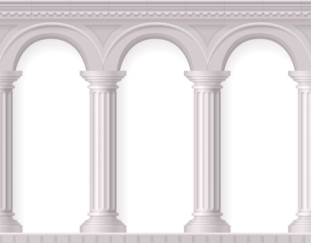 Free vector greek and realistic antique white columns composition with white ancient arches