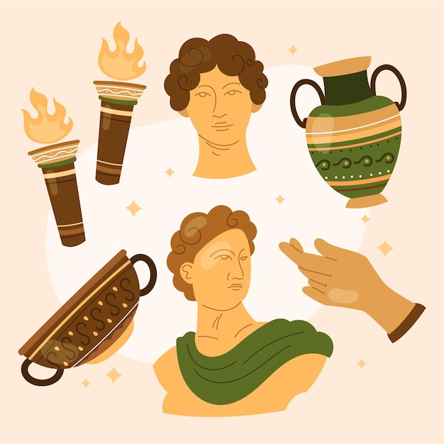 Free Vector greek statues illustration set