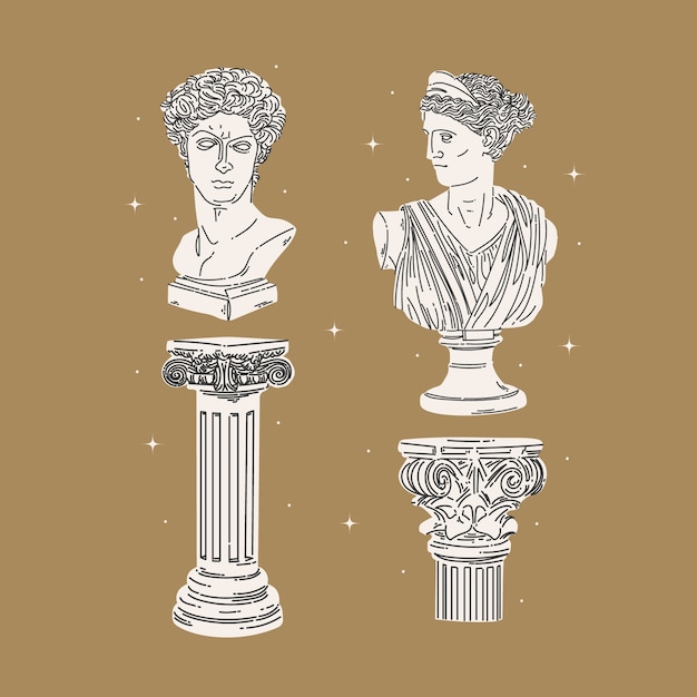 Greek statues illustration set