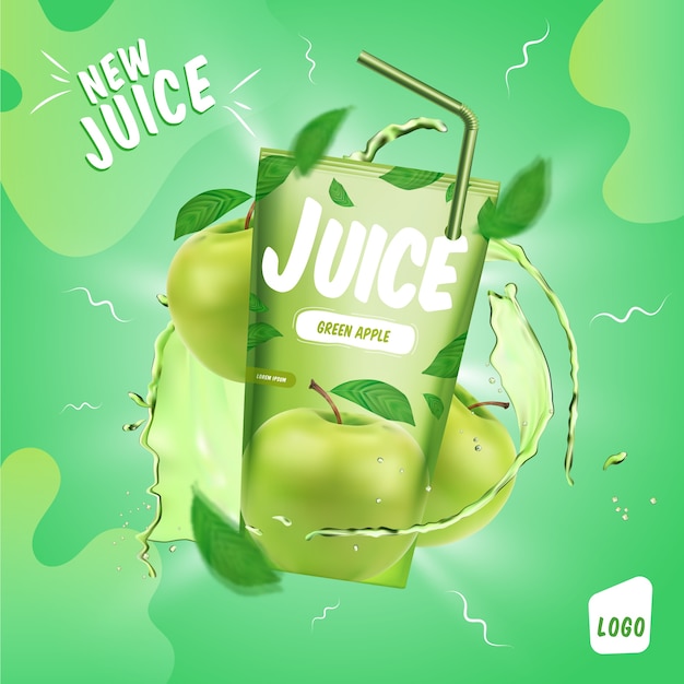 Green apple juice drink product ad