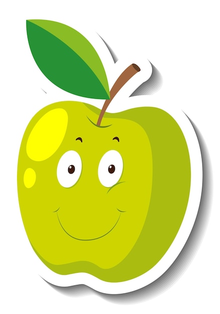 Green apple with smiley face in cartoon style