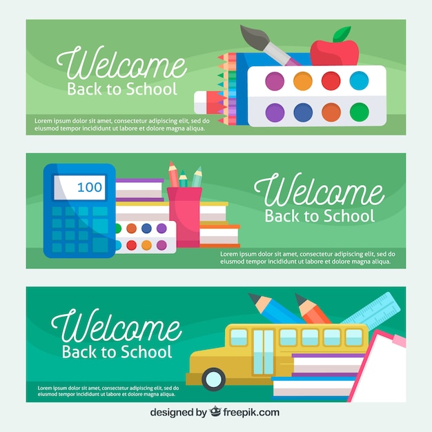 Green back to school banners in flat design