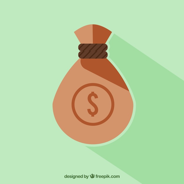 Green background of money bag in flat design