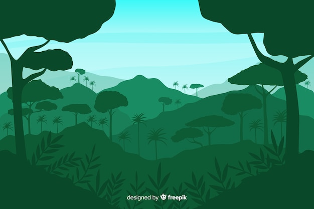 Green background with tropical forest silhouettes