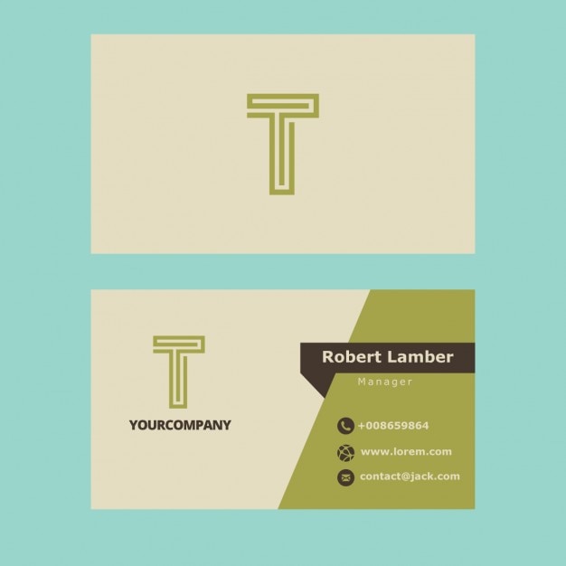 Green business card with T letter