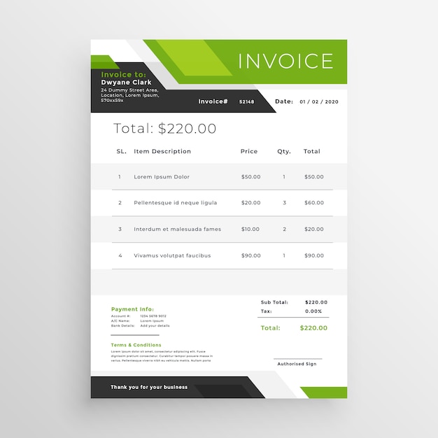 green business invoice template design 