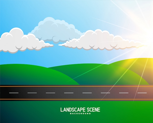 Free vector green cartoon landscape with road background