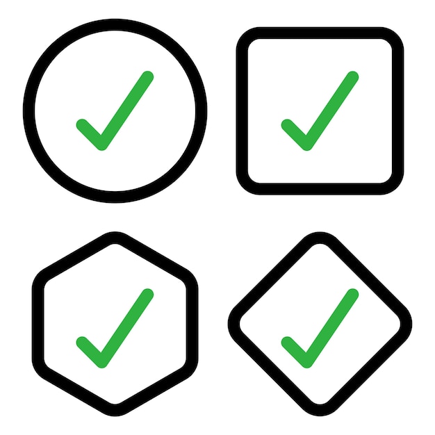 Green Check Mark In Black Border Shapes