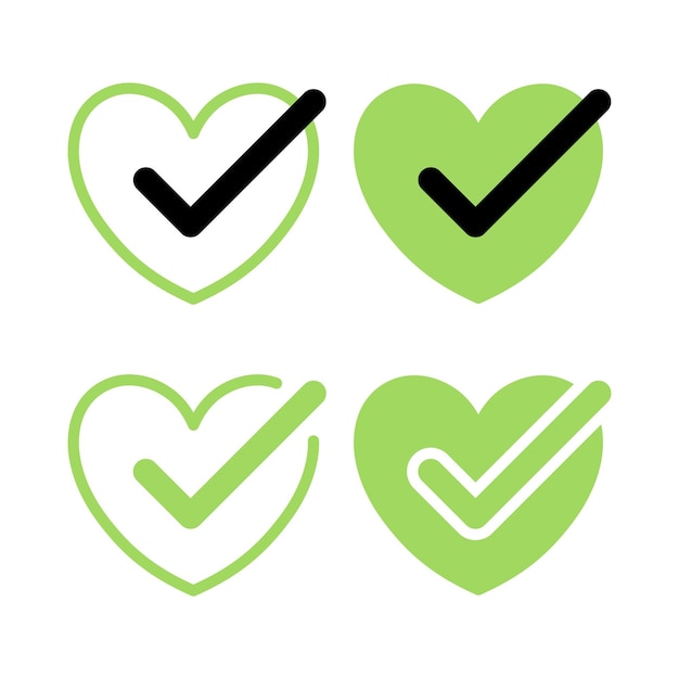 Free vector green check mark hearts set