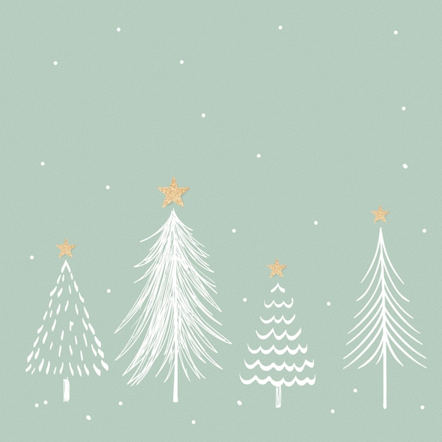 Green Christmas background, aesthetic pine trees doodle vector