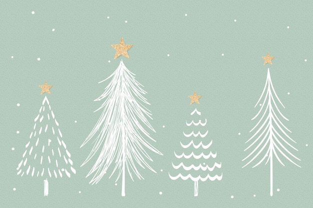 Green Christmas background, aesthetic pine trees doodle vector