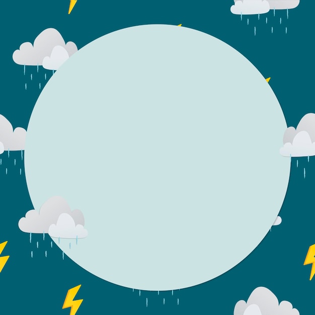 Free Vector green circle frame, cute rainy cloud pattern weather vector clipart