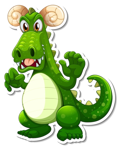 Free vector green dragon cartoon character sticker