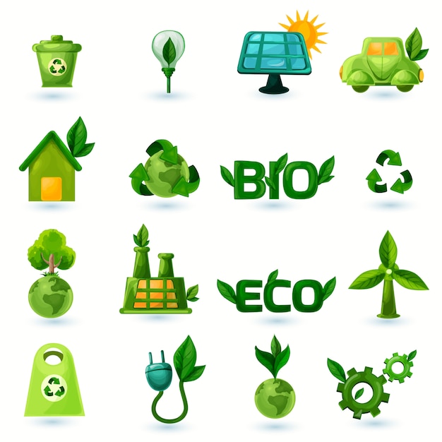 Free Vector green ecology icons set