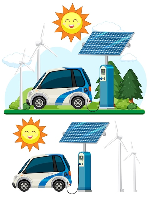 Free vector green energy concept with solar panels and wind turbines