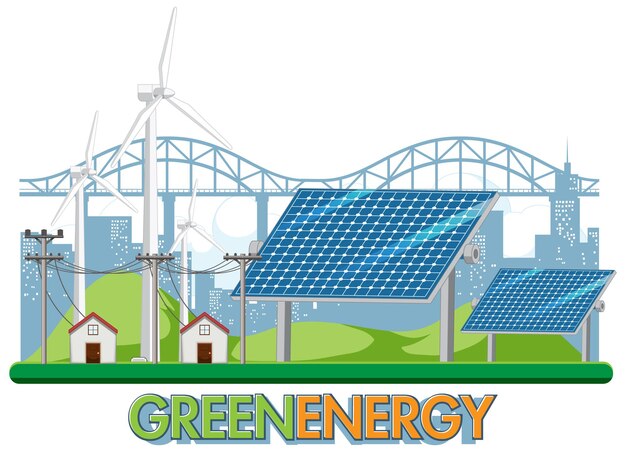 Green energy generated by wind turbine and solar panel