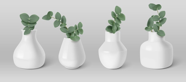 Free Vector green eucalyptus leaves in white ceramic vase