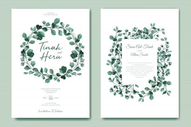 Free Vector green eucalyptus wedding invitation card template