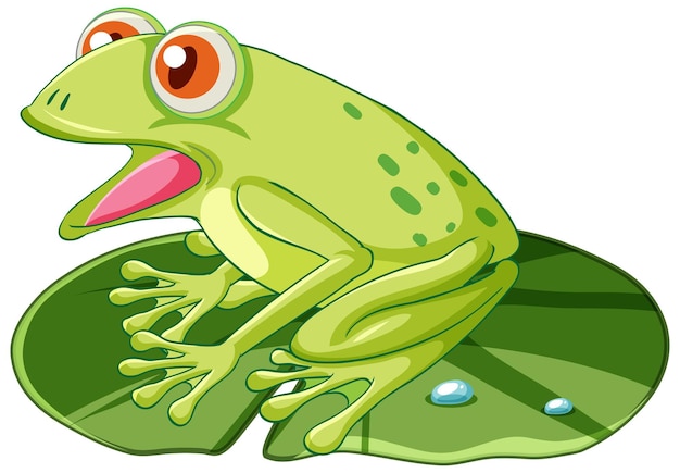 Free vector a green frog sitting on lotus leaf