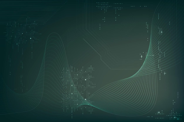 Free vector green futuristic waves background vector with computer code technology