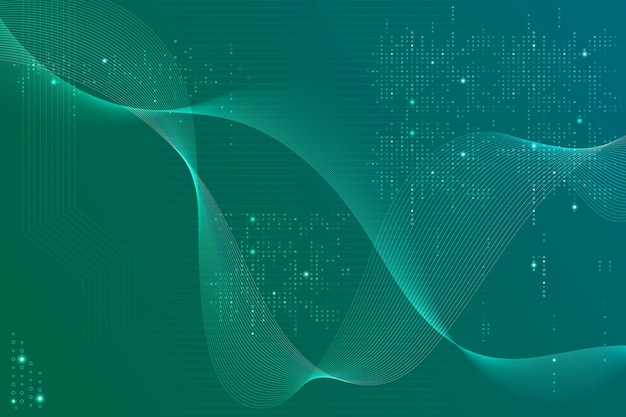 Free vector green futuristic waves background with computer code technology