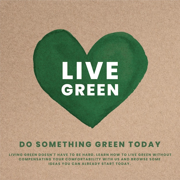 Green heart template inside eco-friendly torn kraft paperboard