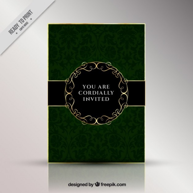 Free Vector green invitation with gold ornaments