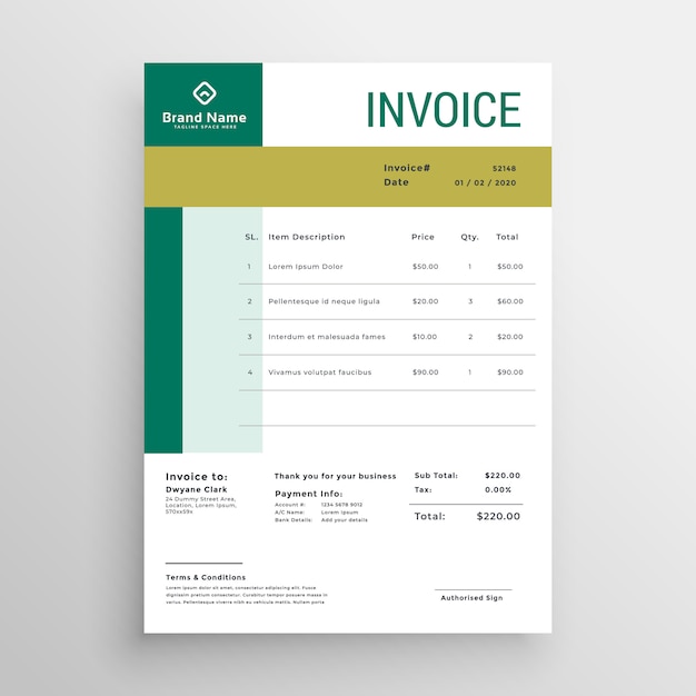 Free vector green invoice template design vector