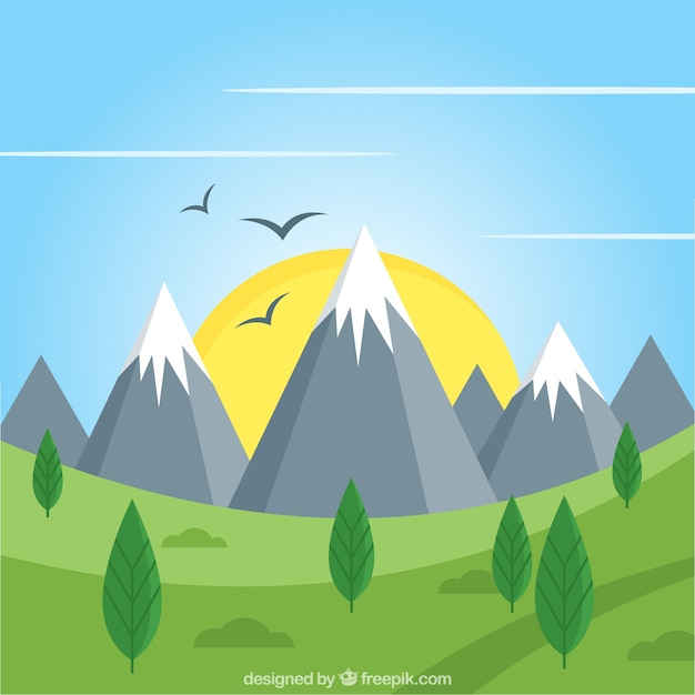 Green landscape background with mountains