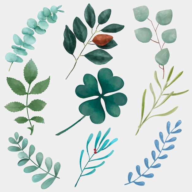 Free vector green leaves hand drawn cut out set