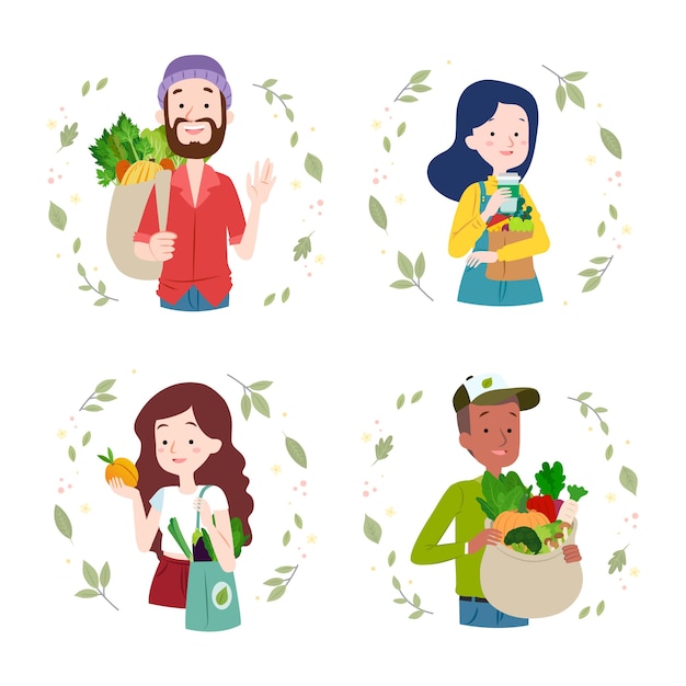 Free Vector green lifestyle people collection