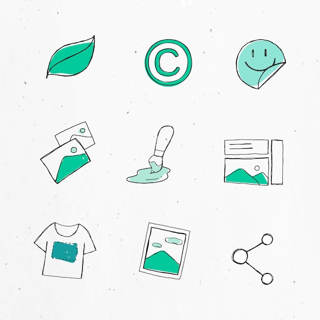 Free Vector green marketing icon sticker  set