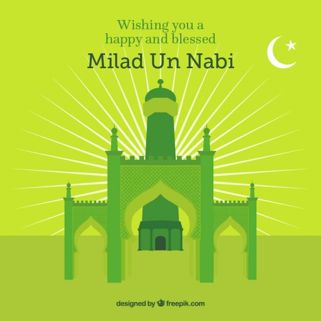 Free vector green mosque background for milad un nabi