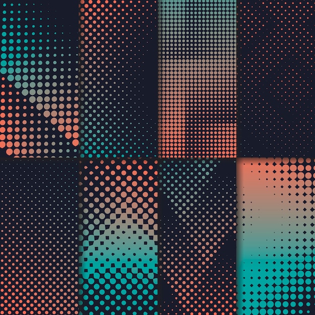 Green and orange halftone background vector set