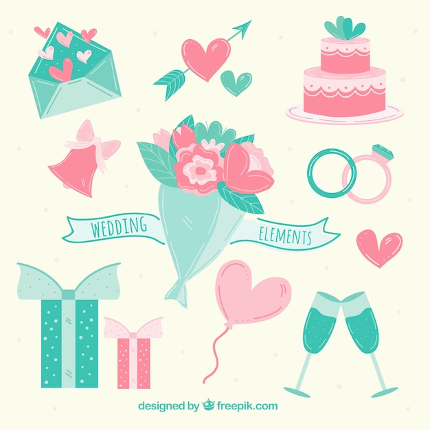 Green and pink wedding elements collection