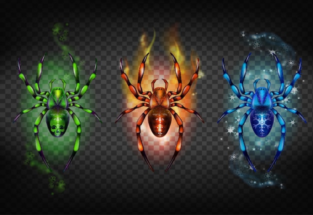 Free vector green poisonous with skull on abdomen, red scorching covered flame