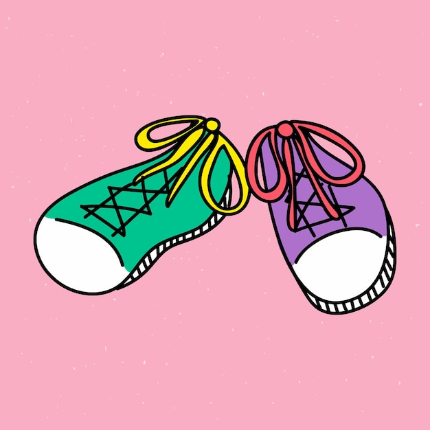 Free Vector green and purple sneakers illustrated on a pink background vector