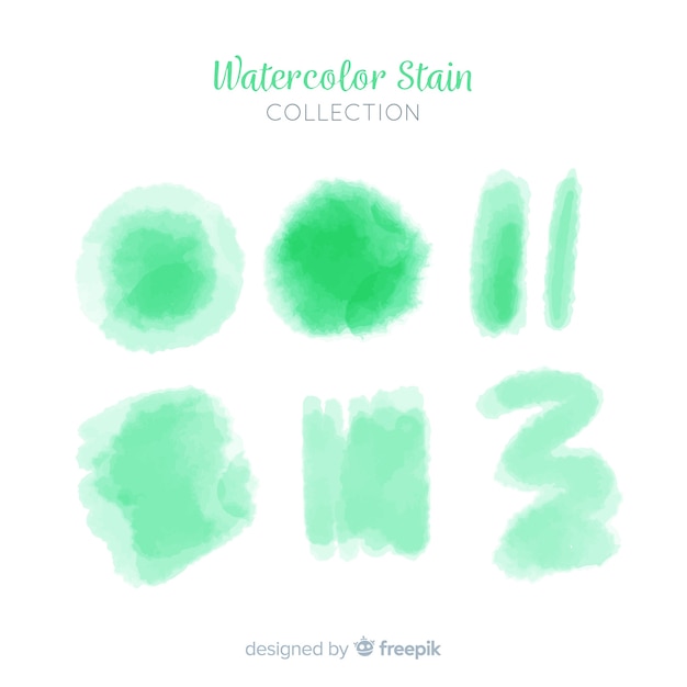 Green realistic watercolor stain collection