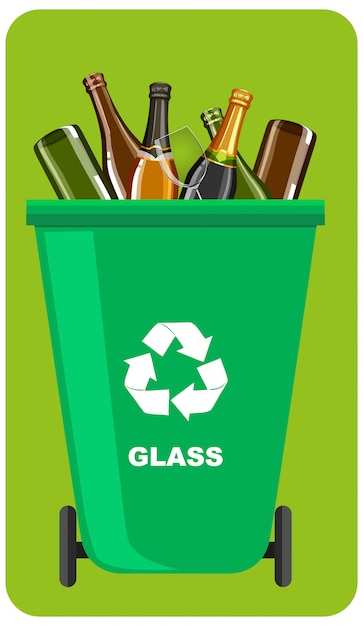 Free Vector green recycle bins with recycle symbol on green background