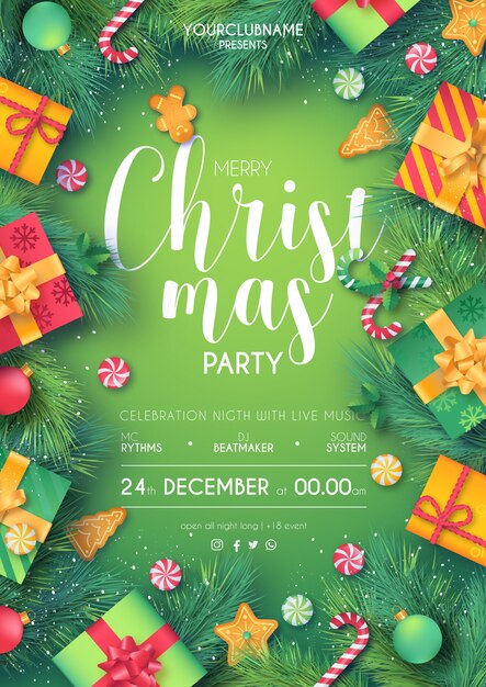 Green & Red Christmas Party Poster ready to print