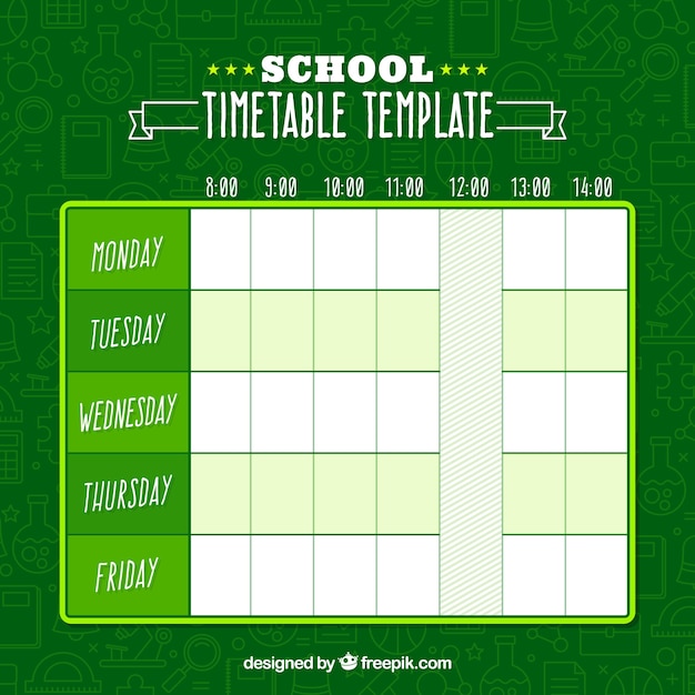 Free vector green school timetable