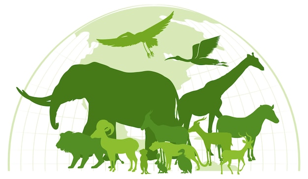 Free Vector green silhouette of wild animals