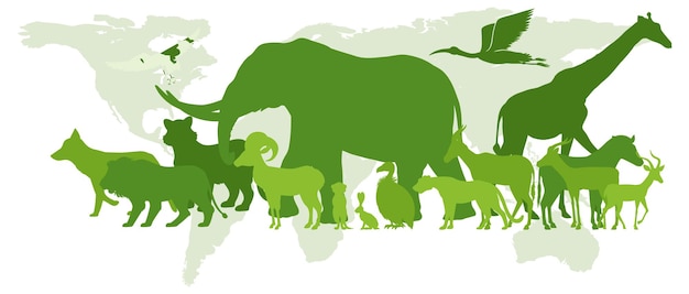 Free vector green silhouette of wild animals