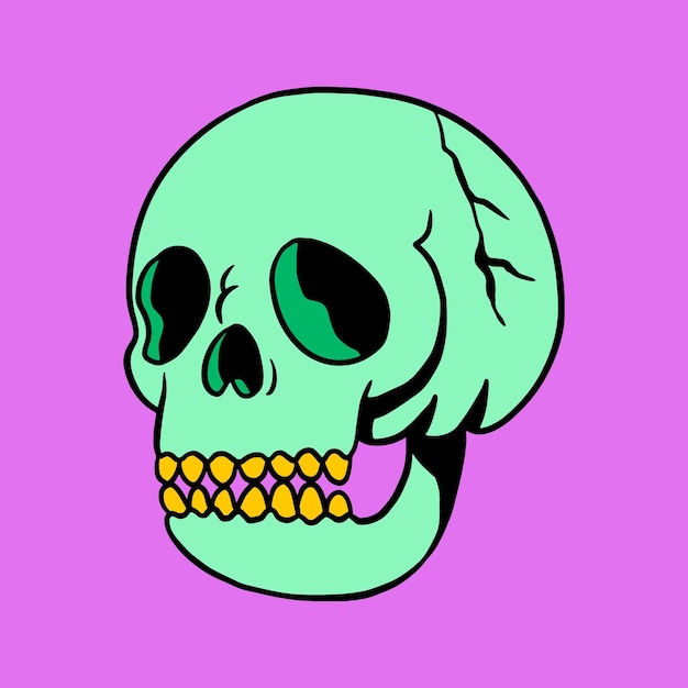 Free vector green skull with gold teeth sticker design element