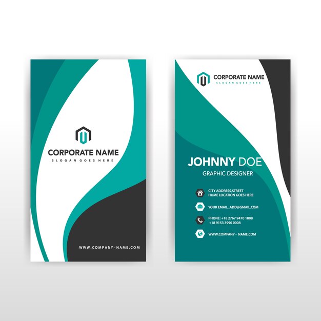 green vertical wavy back and front corporate card