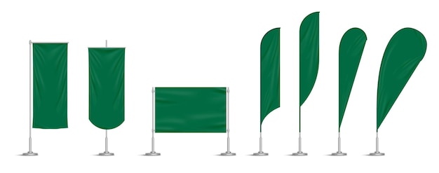 Free vector green vinyl flags and set banners on pole