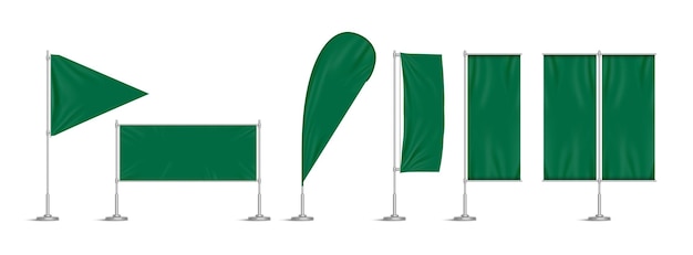 Free vector green vinyl flags and set banners on pole