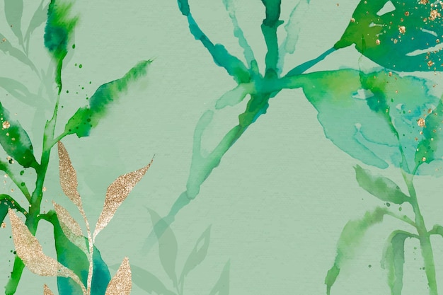 Free vector green watercolor leaf background vector aesthetic spring season