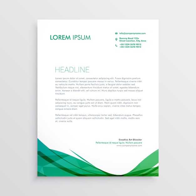 green wavy shape letterhead vector design template