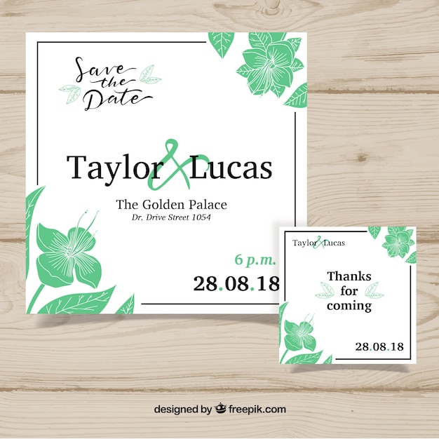 Free vector green and white wedding card